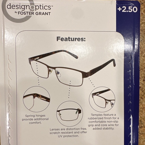 NEW DESIGN OPTICS BY FOSTER GRANT FULL FRAME METAL BLACK READERS +2.50 & CASE - Picture 3 of 3